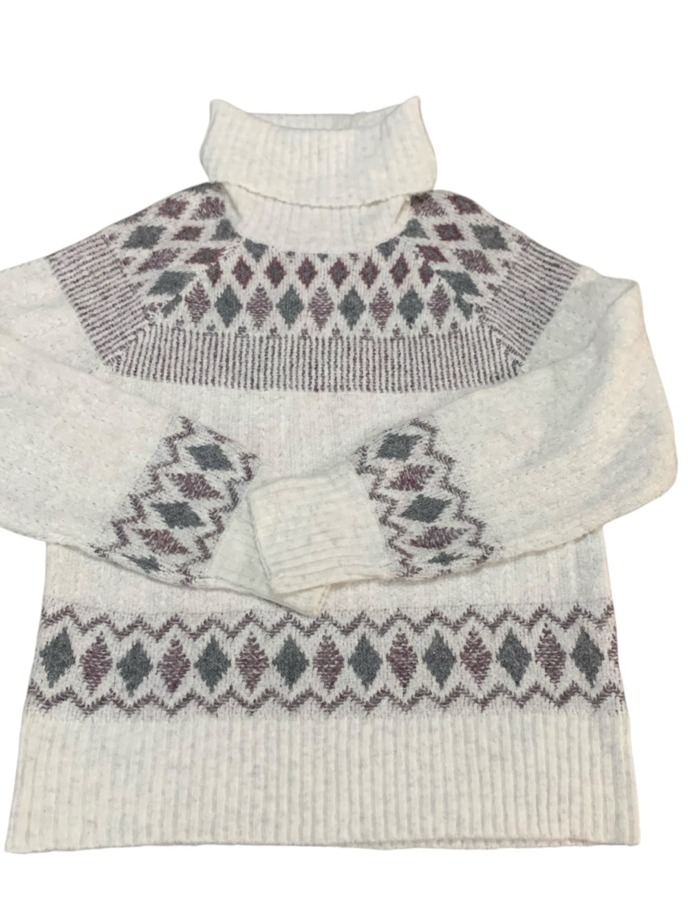 Artelier Nicole MillerCream Turtleneck Fair Isle Sweater  Medium Soft